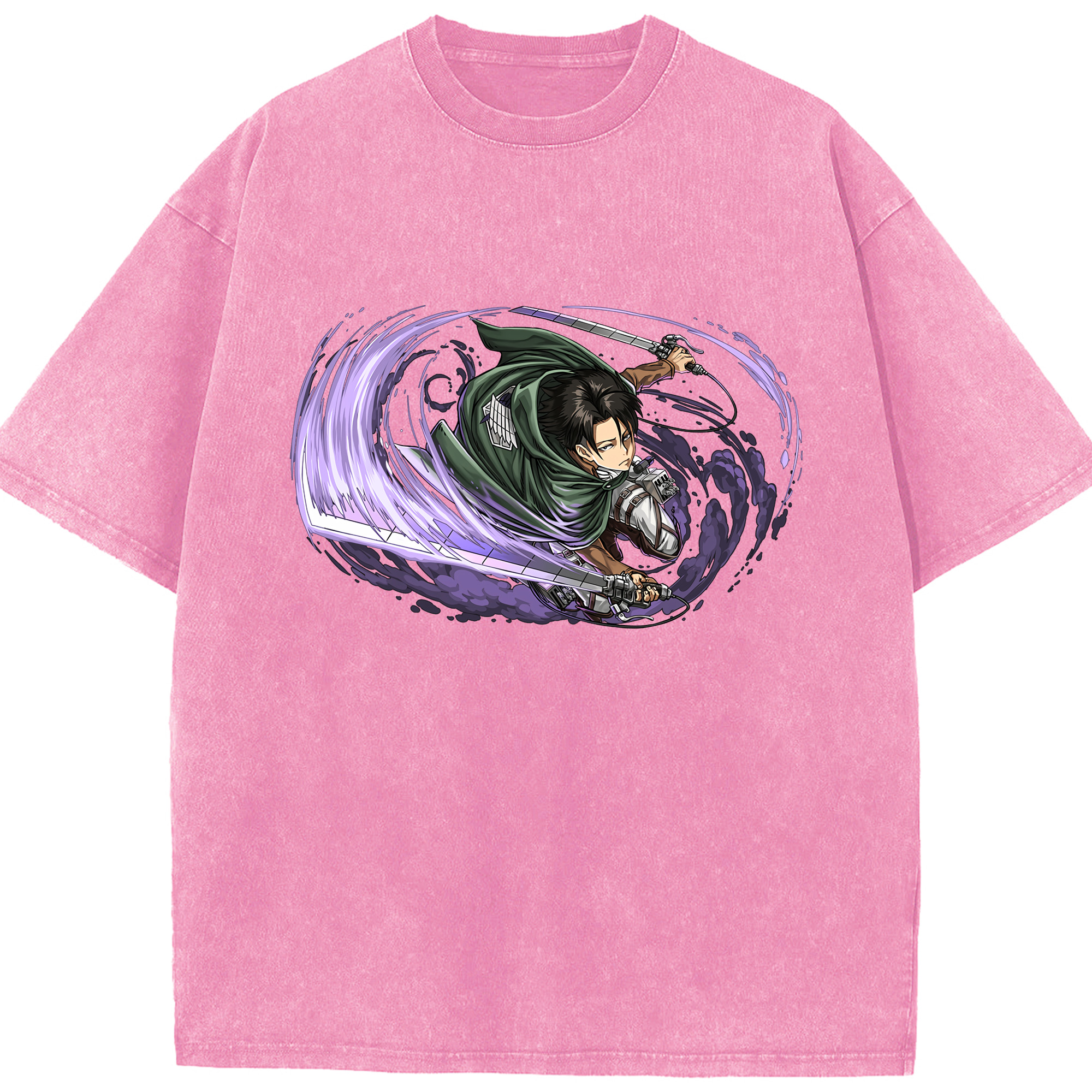 （画像用） 進撃の巨人 リヴァイ·アッカーマン Attack on Titan Levi Ackerman 綿100% ヴィンテージ風 半袖Tシャツ（フロントプリント）